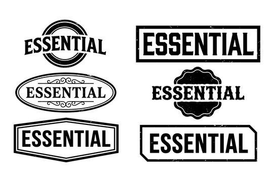 Essential stamp collection featuring various geometric frame designs in black ink.