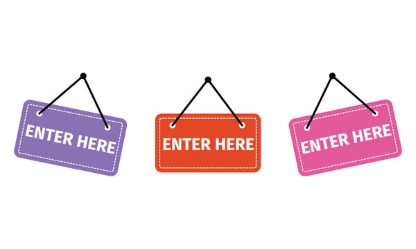 Set of three hanging signs with enter here text