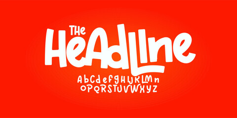 Obraz na płótnie Canvas font modern bouncy typeset, lively friendly alphabet. Playful cheerful letters in Los Muertos Mexican style for menus, labels, signage, ads, crafts and comic book. Vector typographic design