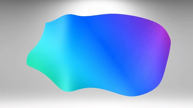 Colorful fluid-like abstract shape slowly morphs against a soft gray background, forming smooth wavy contours with bright cyan, blue, violet, and magenta gradient tones