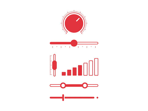 Red Audio Equalizer Controls and Volume Knobs Vector Illustration