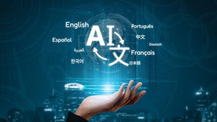 Global communication with multiple languages, digital translation tools, multilingual technology, cross-cultural communication, and virtual language learning environments. Muxer © InfiniteFlow