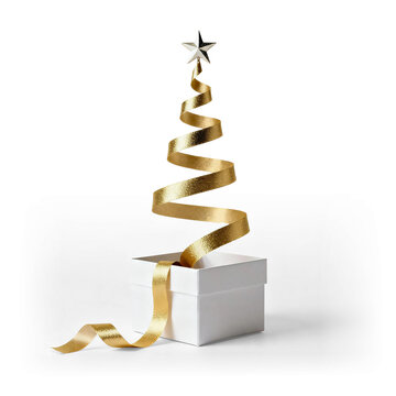 Elegant Christmas gift box with a luxurious golden ribbon and star-shaped decoration, symbolizing festive promotions, special offers, holiday shopping, and premium gifts.