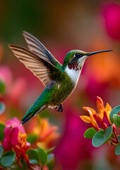 Fototapeta premium A female Ruby Throated Hummingbird flying