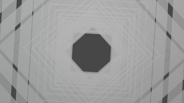 Rotating Octagon Geometric Tunnel Background, Monochromatic Layered Square Wireframe Zoom Motion
