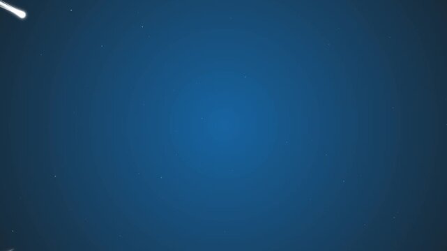 Falling star or meteor effect with glowing head and long trail on blue sky in star animation.