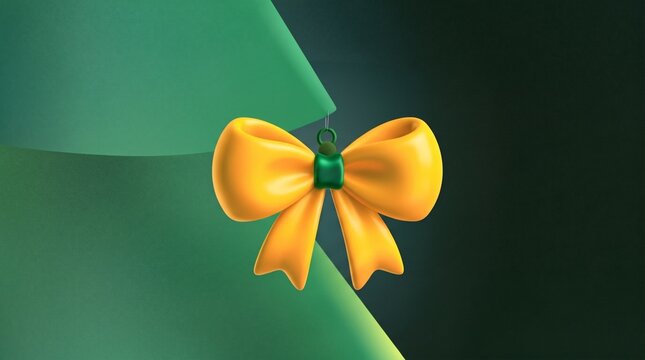 3D Rendered Golden Christmas Ribbon Bow Ornament