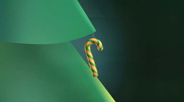 Minimalist Christmas Candy Cane Ornament on Green Background