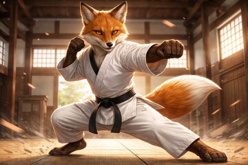 Fototapeta premium Fox practicing martial arts