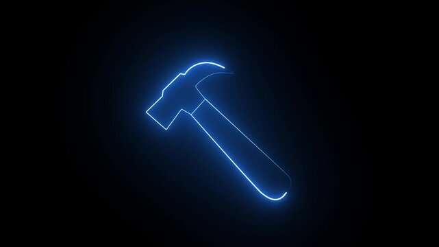 Blue Neon Claw Hammer Tool Icon Animation on Black Background Loop