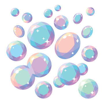 Iridescent Low Poly Bubbles Set &ndash; Colorful Geometric Soap Bubbles Vector Illustration