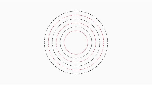 Minimalist concentric circles animation with pulsing red and black dashed lines motion