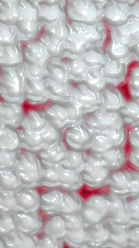 White brain tissue folds pulse and shift vertically across deep crimson organic crevices in a glossy seamless loop 3D animation