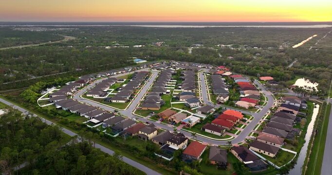 Wealthy residential area in USA suburbs. Rich neighborhood with expensive suburban homes in southwest Florida.