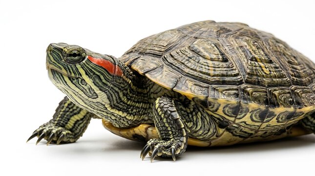 Red eared slider turtle isolated on white background for veterinary