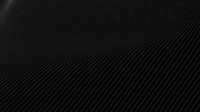 Dense diagonal lines ripple across a dark field creating a dynamic parametric mesh pattern in a sleek 3D motion background animation