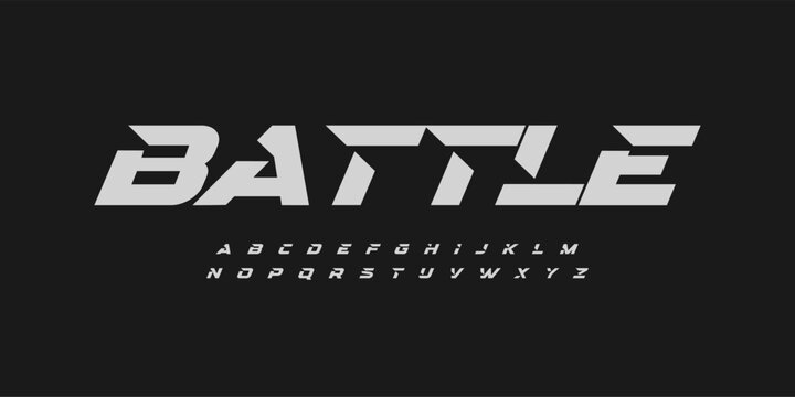 Battle sportive sans serif letters, bold automotive font for dynamic logo, high-speed headline, action-packed typography, race-inspired typographic design. Vector typeset