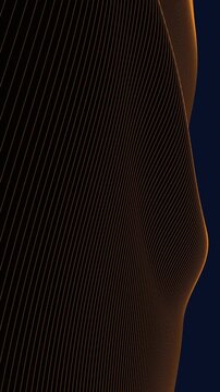 Golden wireframe mesh curves vertically into an elegant undulating parametric surface over a dark blue background in a 3D animation