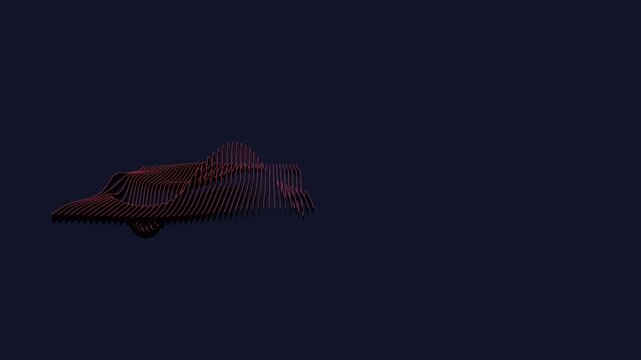 Crimson linear terrain waves and extruded parametric curves ripple across a dark space in a minimalist 3D animation