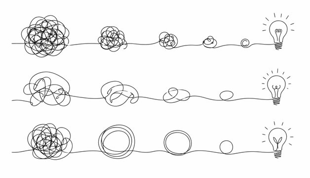 Continuous Line Drawing from Chaos to Light Bulb for Problem Solving and Solutions