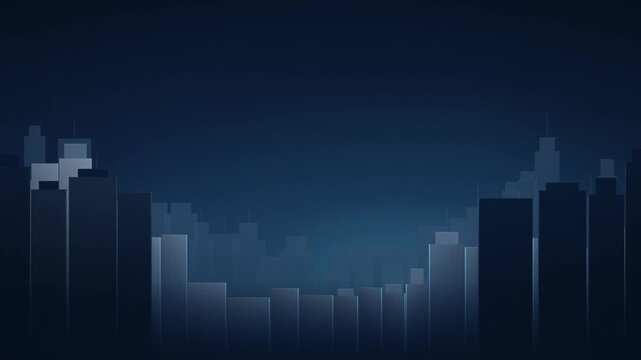 Modern city skyline silhouette at dusk with foggy atmosphere