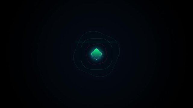 Glowing green diamond shape with light rays on dark background