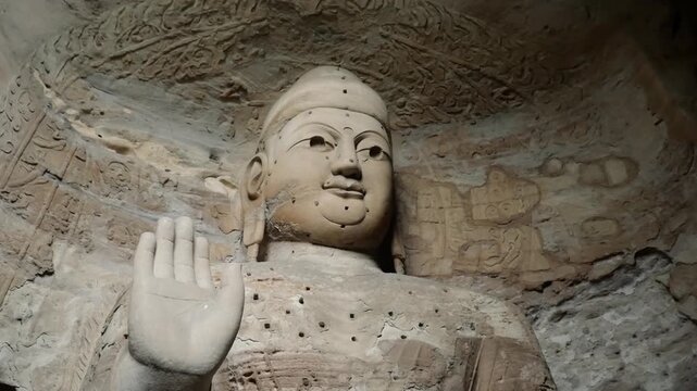 Ancient Buddhist Statue Inside the Yungang Grottoes in Datong, China