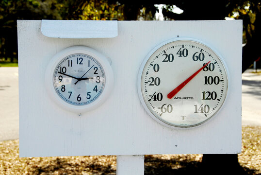 outdoor temperature monitor gauge and clock at Ruskin Florida Tampa Hillsborough County Gulf West Central