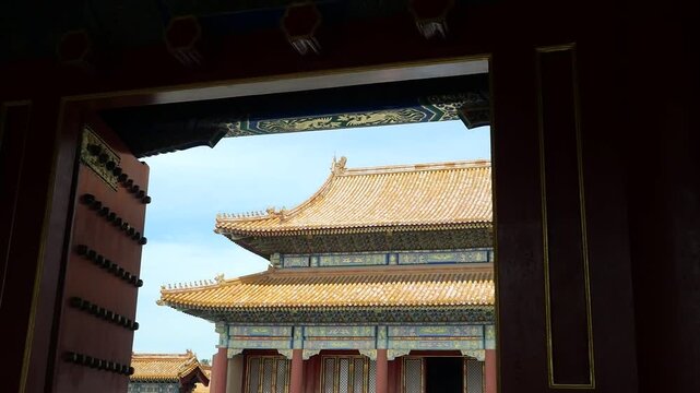 Traditional Imperial Palace Roof Inside the Forbidden City in Beijing, China