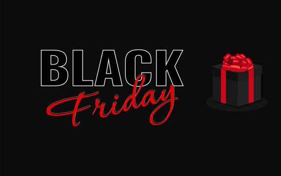 Black Friday. Big gift box. Special offers. Sale. Discount. Dark background. Vector