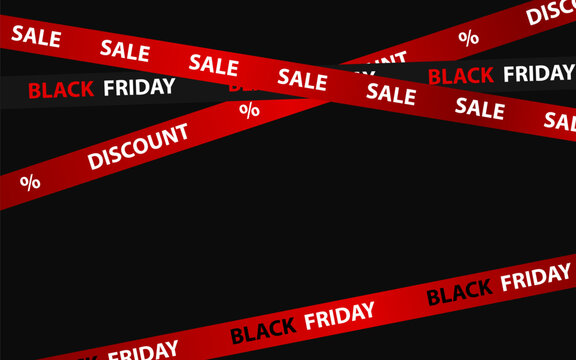 Black Friday. Crossed red ribbons for black friday sale. Special offers. Sale. Discount. Dark background. Vector