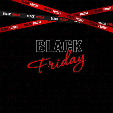 Black Friday. Crossed red ribbons for black friday sale. Special offers. Sale. Discount. Futuristic dark background. Vector