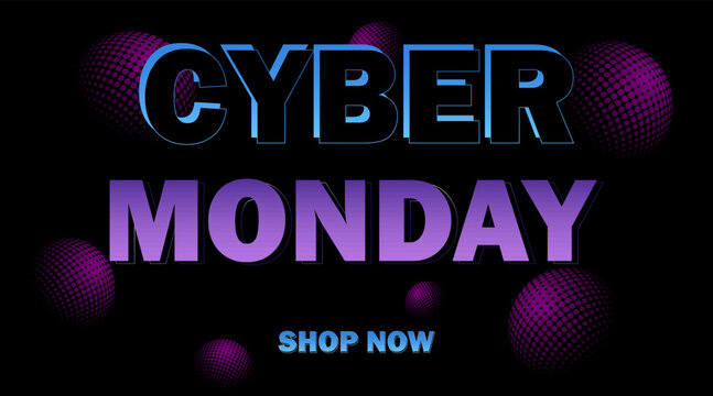 Cyber Monday. Special offers, sale and discount. Design templates. Futuristic dark halftone background. Vector