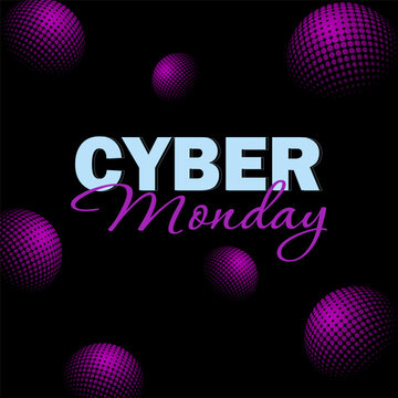 Cyber Monday. Special offers, sale and discount. Design templates. Futuristic dark halftone background. Vector