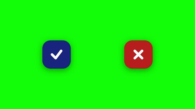 Flat checkmark and cross icons on green background