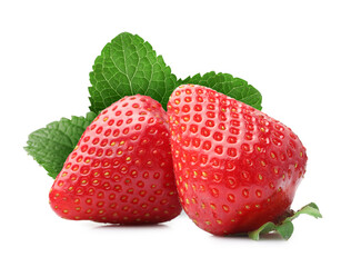 Fresh strawberries and green mint leaves isolated on white © New Africa