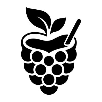 Black and white vector icon of a fresh raspberry fruit shaped like a refreshing drink cup