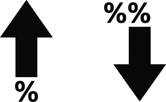 Percentage increase and decrease symbols representing growth and market drop with arrow up arrow down growth indicator decline icon financial data market trend business statistics percent sign