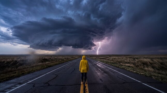 Storm Chasing Adventure, A lone observer witnesses a massive supercell thunderstorm forming over a desolate highway