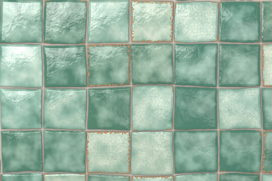 Green glazed zellige tiles with irregular surfaces