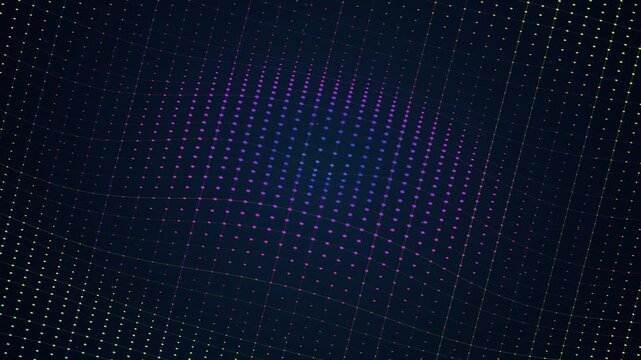 Digital grid abstract background with glowing dots and connecting lines in dark blue space