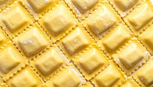 Fresh Raw Italian Ravioli Pasta Pattern Background Overhead View