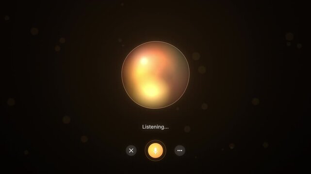 Golden AI voice assistant orb pulses as it listens and speaks, mic button below, seamless loop