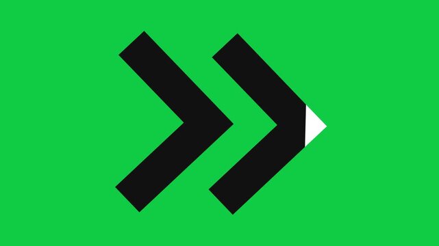 Cinematic Zoom Orbit Seamless Loop of Abstract graphic design with double chevron arrows pointing right on a green background Animated for chroma keying and Motion Graphics