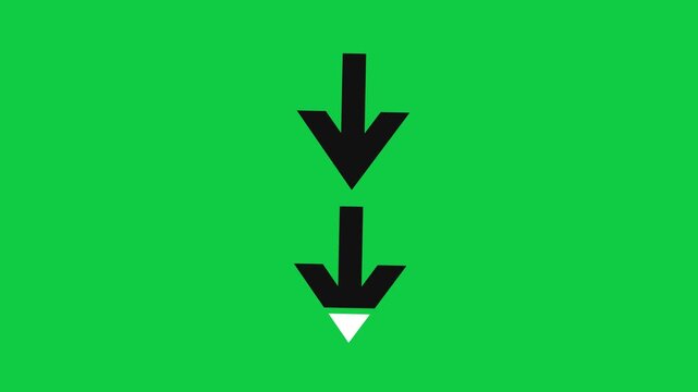 Cinematic Zoom Orbit Seamless Loop of Two black arrows pointing downwards on a vibrant green background Animated for chroma keying and Motion Graphics