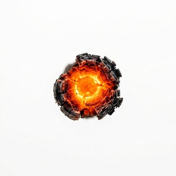 Glowing hot charcoal ember isolated on white background for fireplace