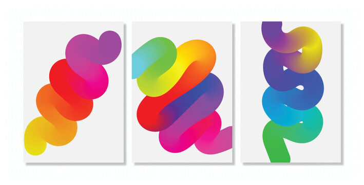 Set of abstract posters with 3d fluid gradient shapes, colorful modern art prints, minimal vector illustration