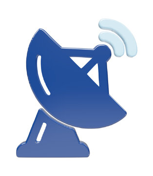 Blue glossy satellite dish radio icon on transparent background