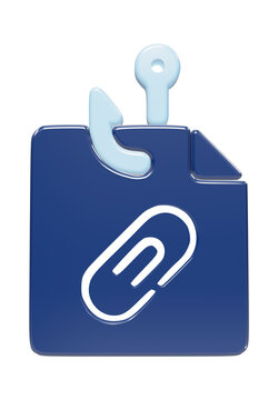 Phishing hook capturing blue document icon on transparent background