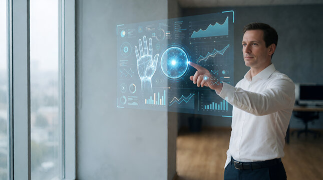 Professional hand gesture graphic for business presentation analytics 